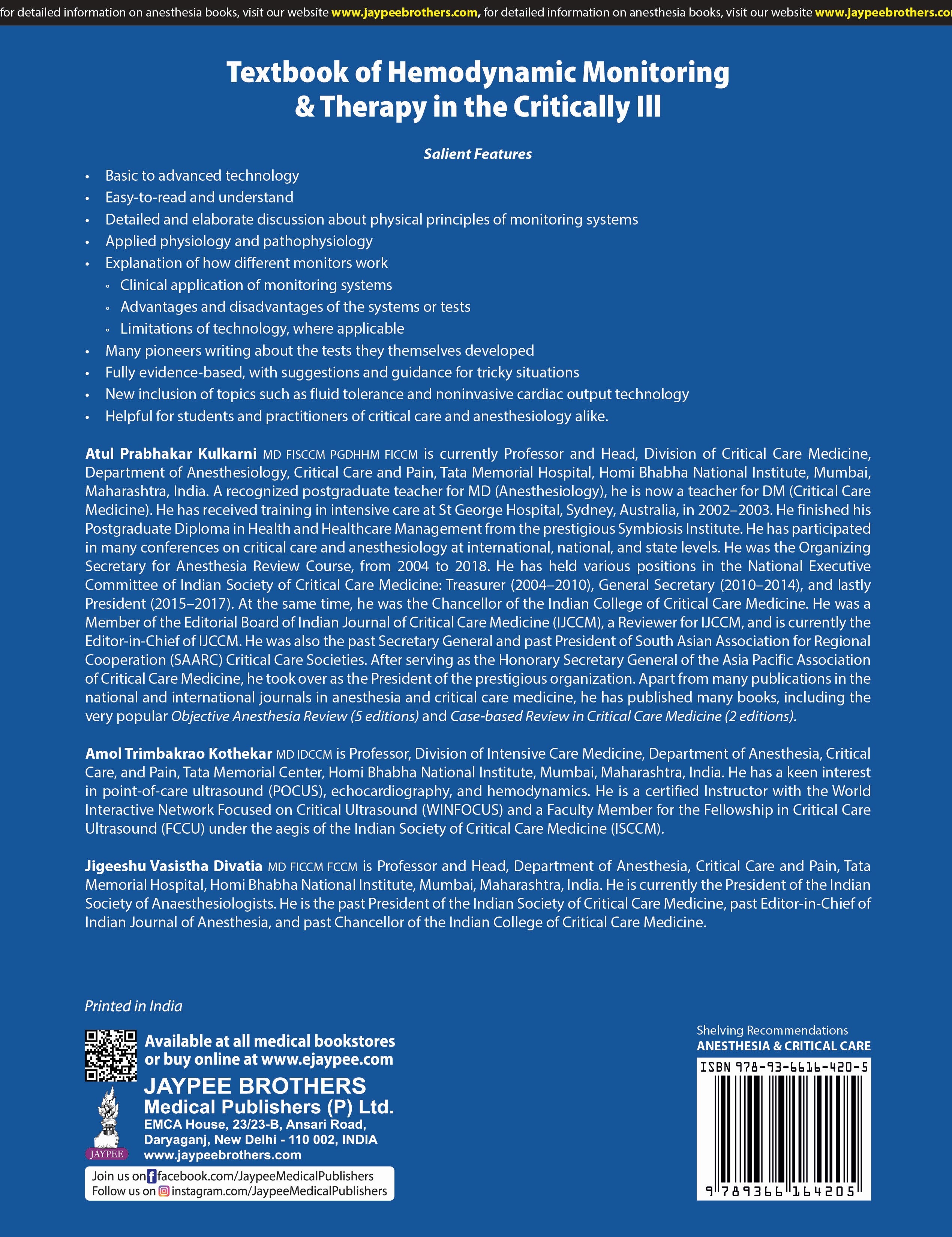 TEXTBOOK OF HEMODYNAMIC MONITORING AND THERAPY IN THE CRITICALLY ILL