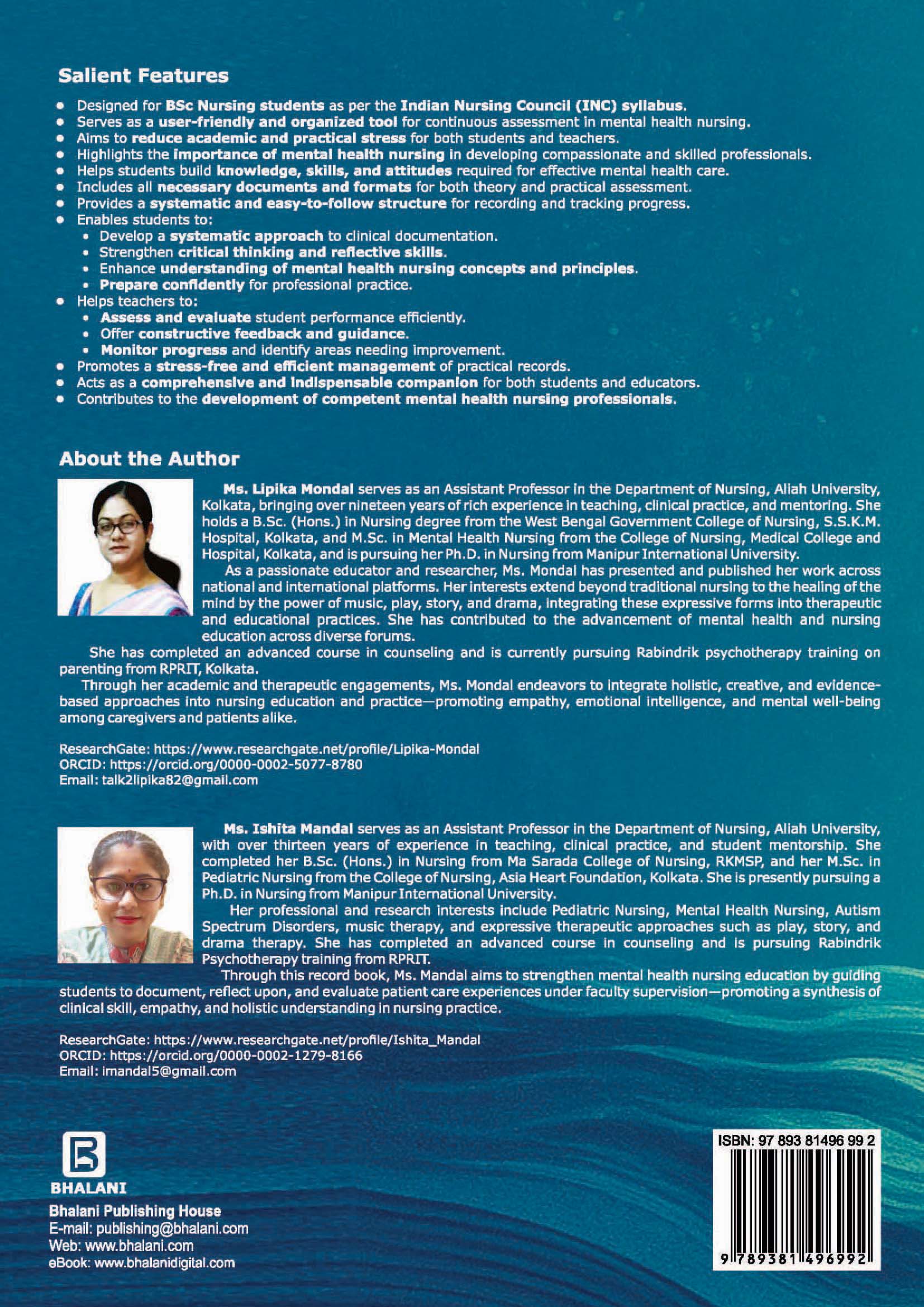 CONTINUOUS ASSESSMENT Record Book -  Mental Health Nursing For B.Sc. Nursing (5th & 6th Semester) As per the INC Syllabus